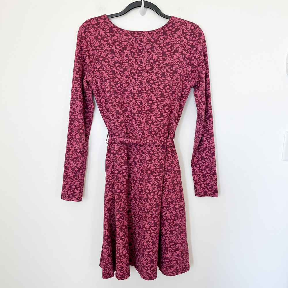 Pact Organic Scoop Neck Fit & Flare Floral Dress Pockets Belt Womens Medium Pink - Picture 6 of 13